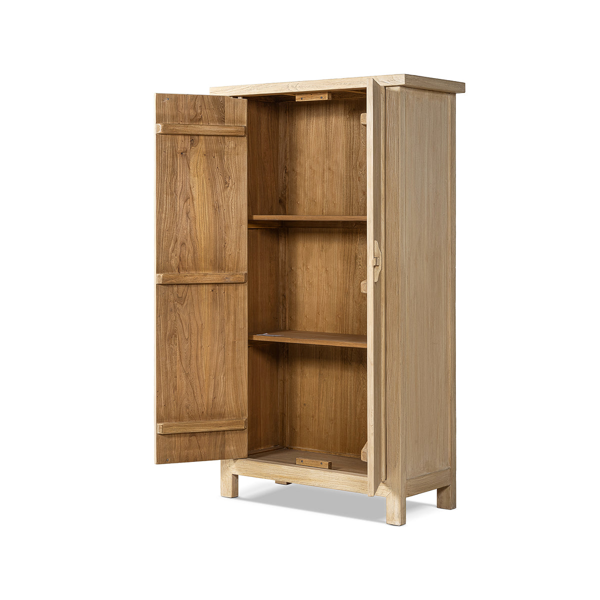 Fable 80.5-Inch Tall Reclaimed Elm Wood 2-Door Storage Cabinet, Light Natural Brown