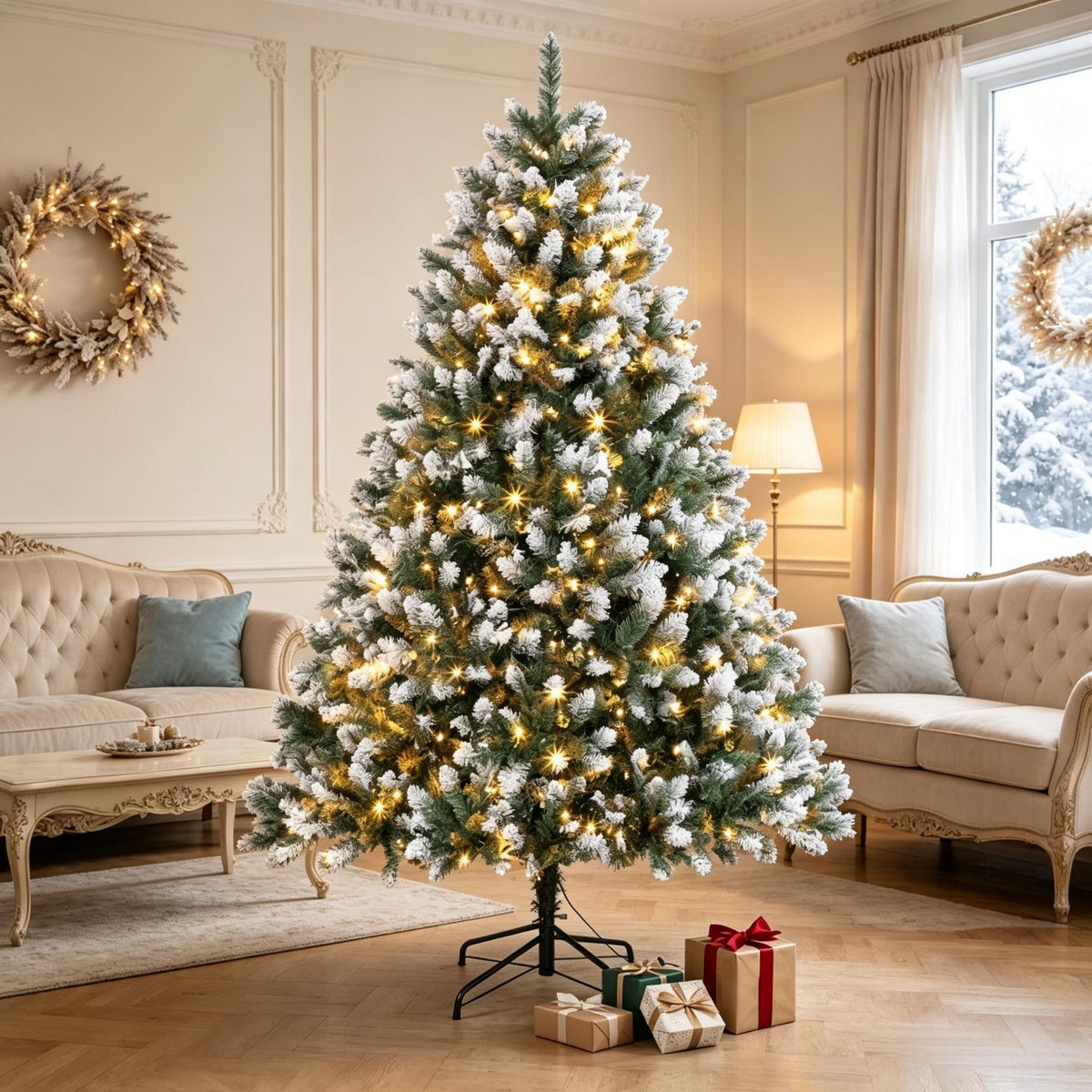 6-Foot Pre-Lit Artificial Christmas Tree, White-Tipped Full Green with 350 LED Lights