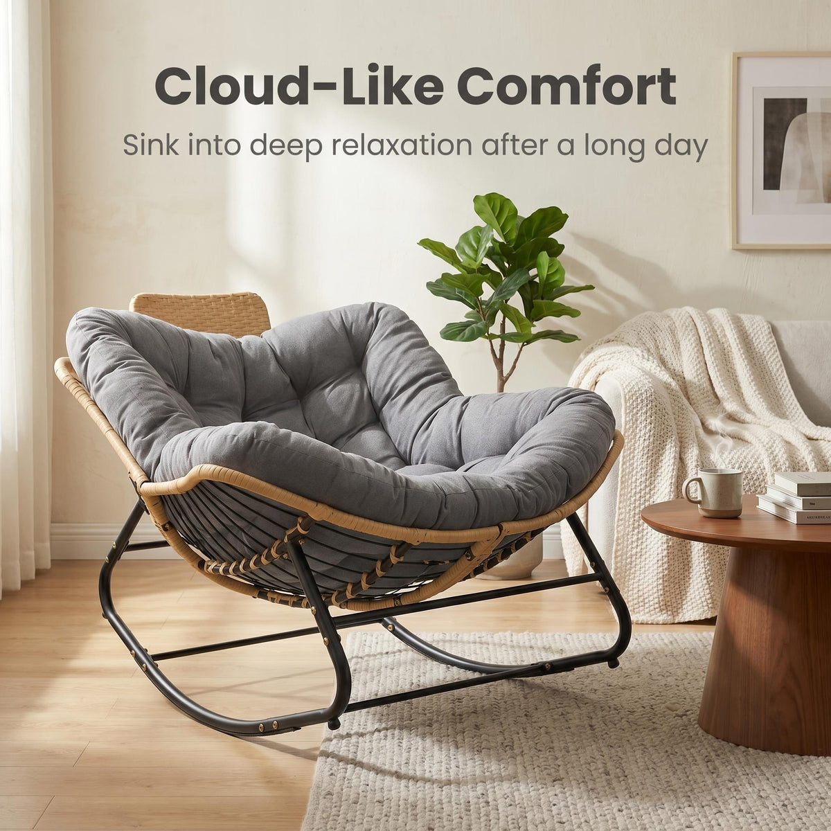 Papasan Rocking Chair - Outdoor & Indoor Oversized Lounge Chair