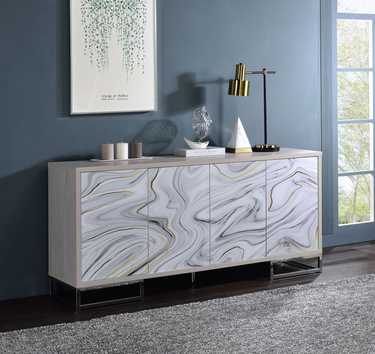 Panos - Console Cabinet - White Marcle / Chrome - Best Buy Furniture