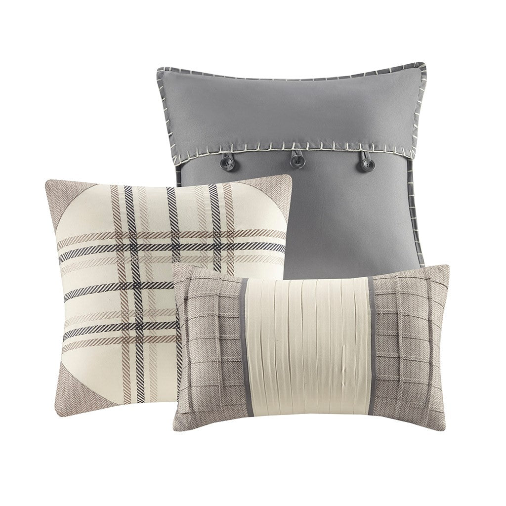 6 Piece Printed Herringbone Quilt Set with Throw Pillows