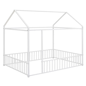 Metal Bed House Bed Frame With Fence