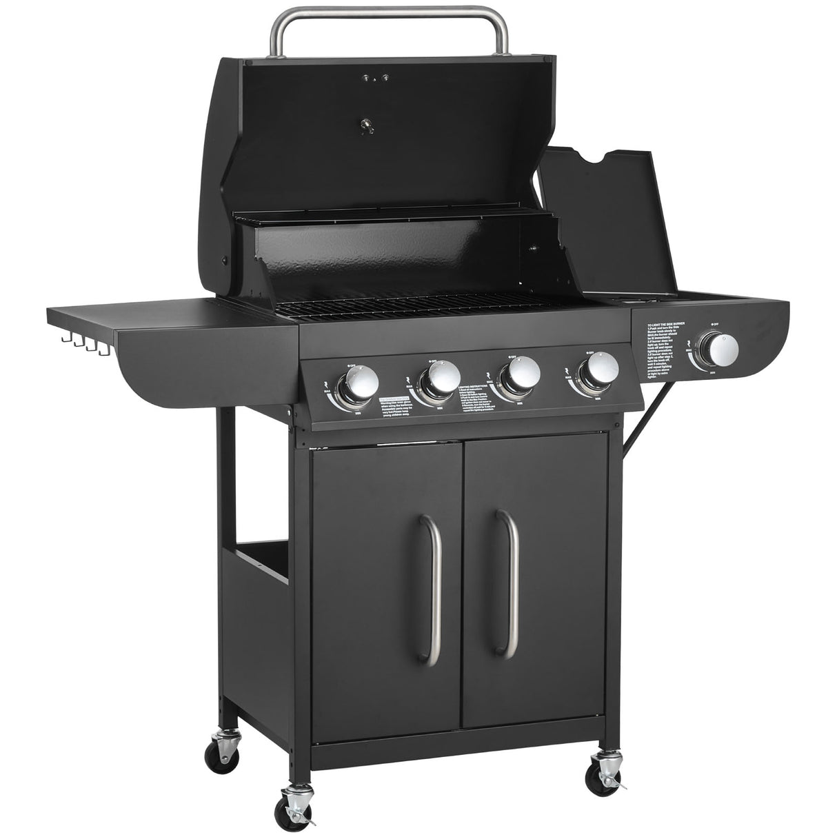 Gas Grill, 4 Burner Propane Gas Grill with Side Burner