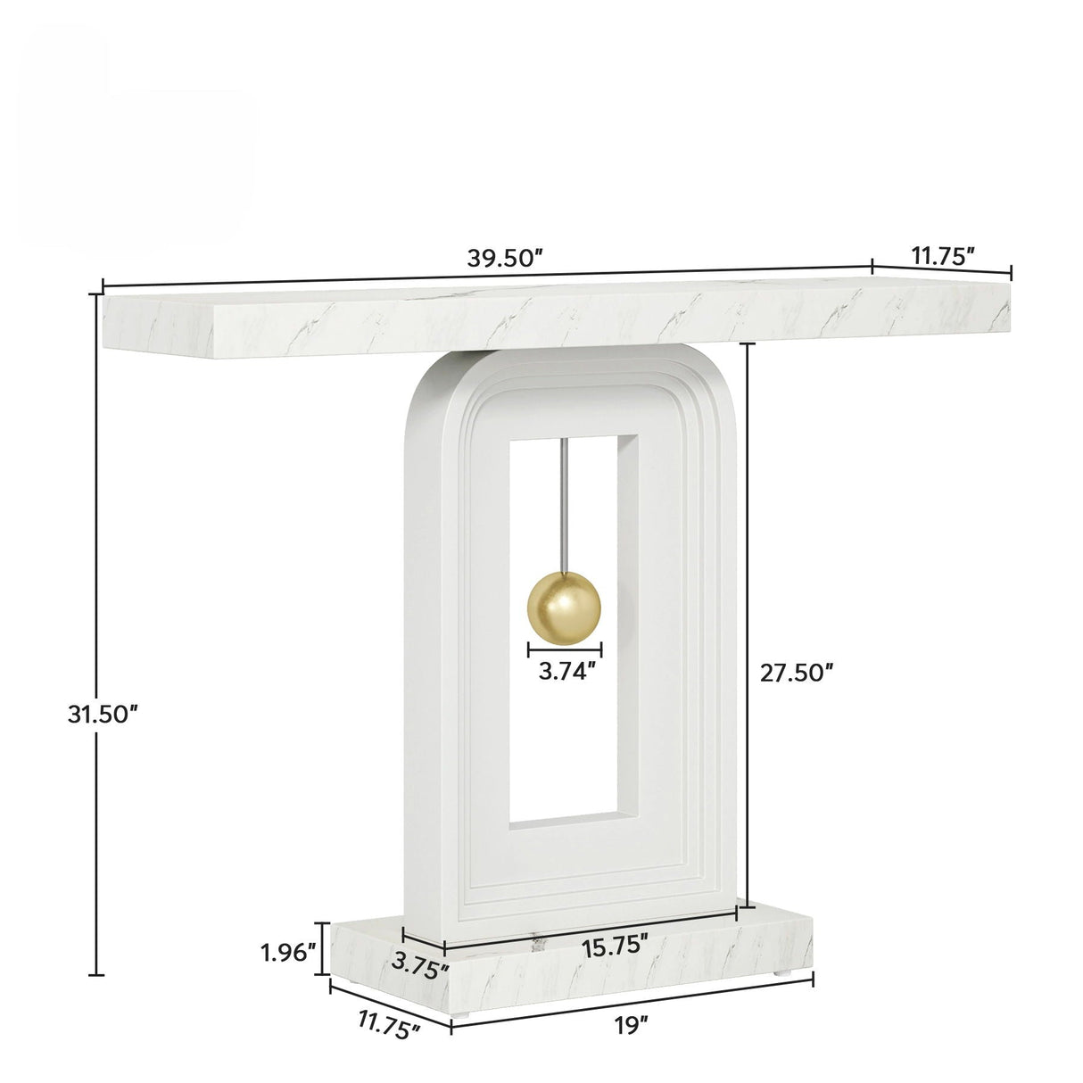 Console Table With Geometric Base For Living Room - White / Gold