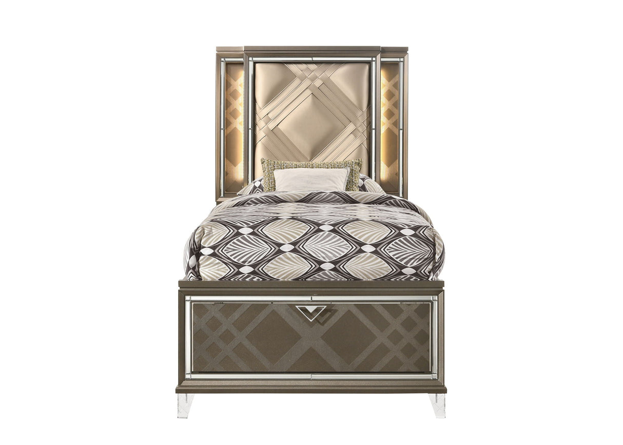 Skylar - Full Bed With LED & Storage - Dark Champagne - Best Buy Furniture