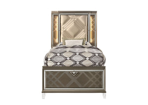 Skylar - Full Bed With LED & Storage - Dark Champagne - Best Buy Furniture