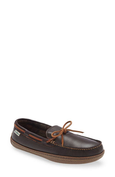 LLBean Brown Leather Moccasin Slippers - Size 11