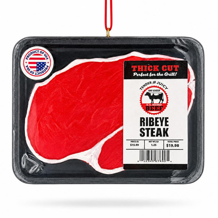 Thick Cut Ribeye Steak Butcher Tray Decor Resin Christmas Ornament