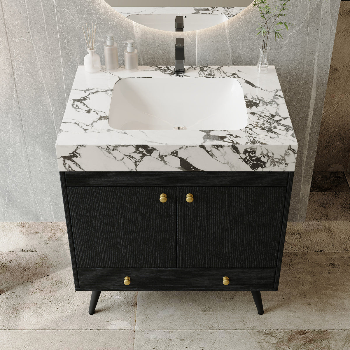 Contemporary Free-standing Bathroom Vanity with Faux Marble Top