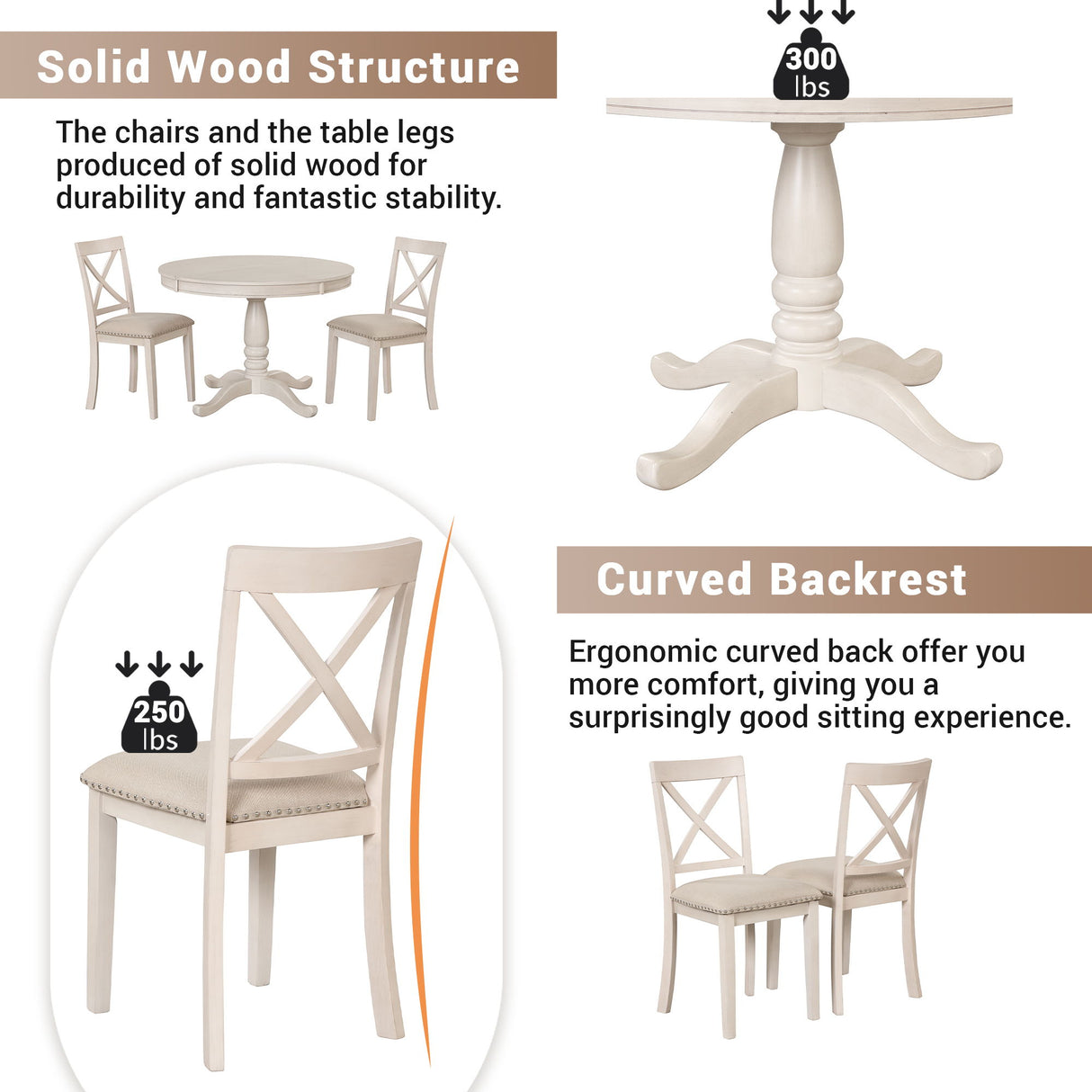 Modern Dining Table Set For 4, Round Table And 4 Kitchen Room Chairs, 5 Piece Kitchen Table Set For Dining Room, Dinette, Breakfast Nook