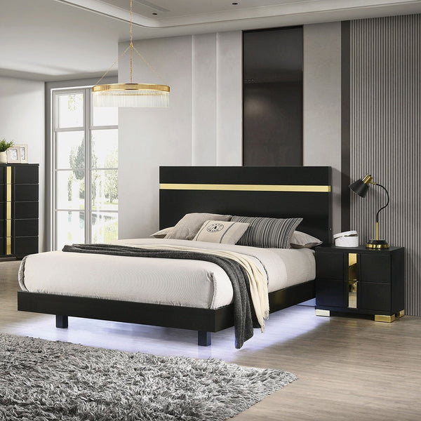 Modern Black 3-Piece Full Size Bedroom Set with LED Lighting