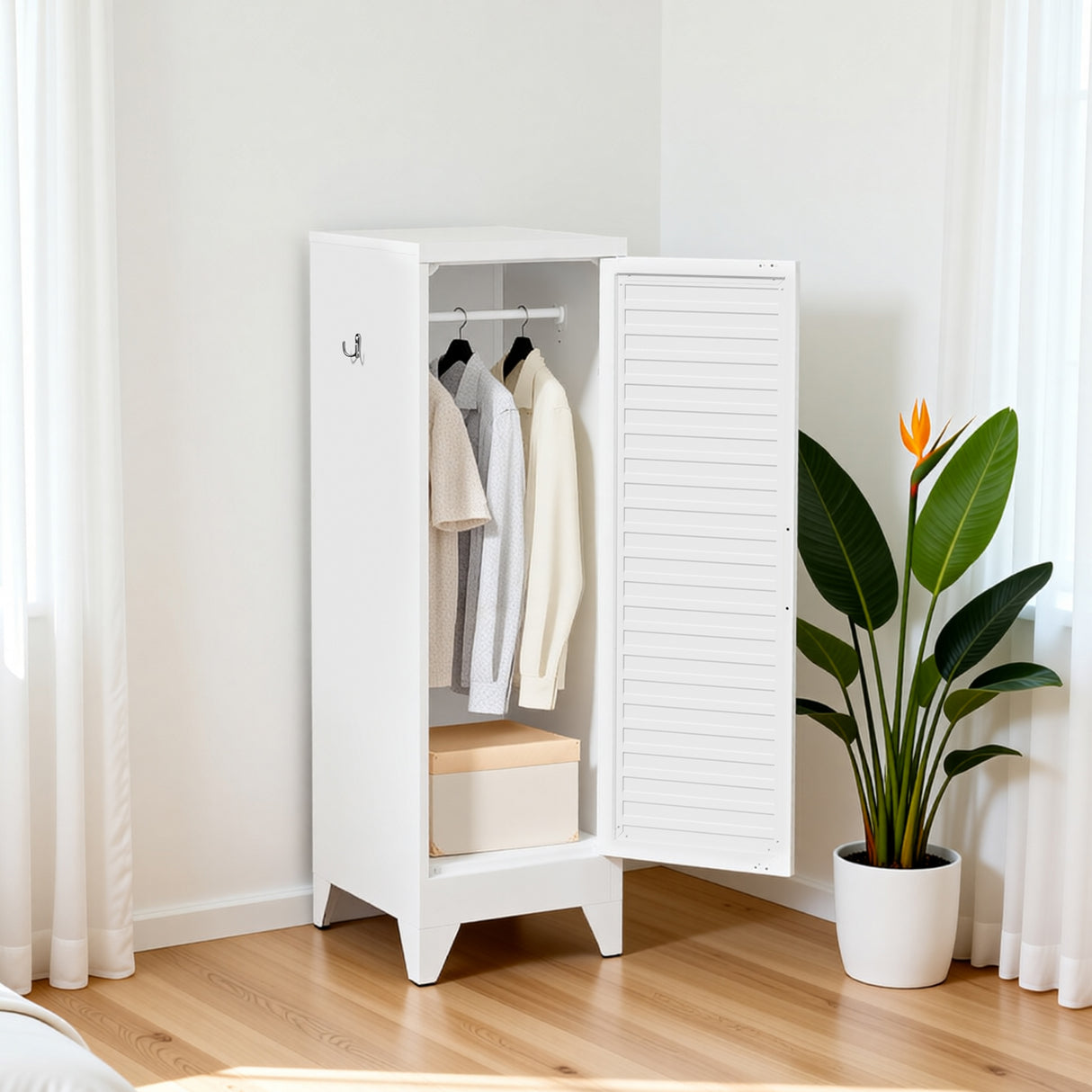 47.2" Narrow Metal Storage Closet with Louvered Door