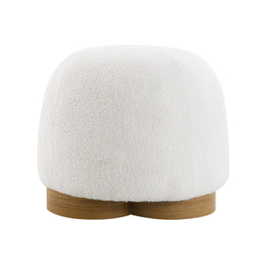 Round Soft Teddy Fabric Upholstered Ottoman With Metal Accents