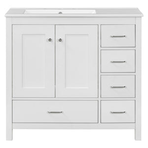 Bathroom Vanity With Ceramic Sink Combo, Abundant Storage Cabinet 2 Soft Close Doors And 5 Drawers