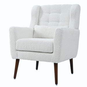 Modern Accent Chair, Arm Chairs For Living Room, Upholstered Mordern Armchair, Comfy Soft Padded Lounge Chair In Small Space, Bedroom, With Pillow, Solid Wood Leg