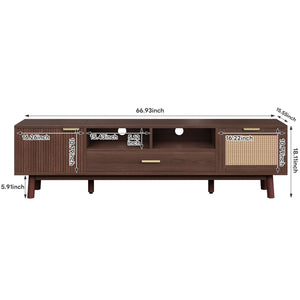 TV Stand For 75" TVs With Soft Closing Doors, Console With Accents And Drop Down Cabinet - Dark Brown
