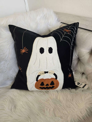 Halloween Ghost with Pumpkin Bucket Throw Pillow Set of 2