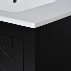 Ceramic Sink Combo, Freestanding Vanity Set With 3 Drawers & Soft Closing Doors