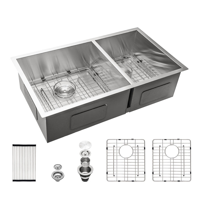 Modern Double Bowl Undermount Sink with 10" Deep Basins - Gray