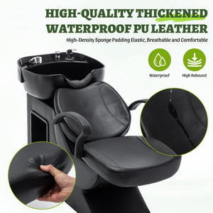 Shampoo Bowl and Chair Set for Salon with Ergonomic Neck Rest - Black