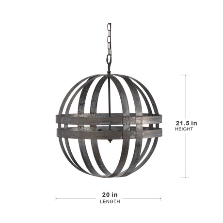 4 Light Galvanized Chandelier with Adjustable Chain