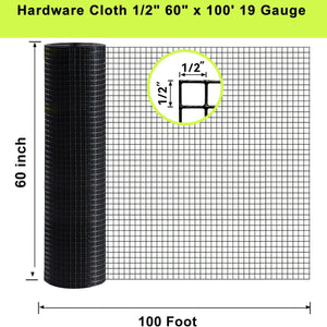 Black Hardware Cloth 5 ft × 100 ft, 19 Gauge 1/2 Inch