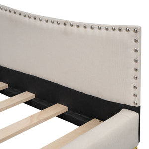 Upholstered Daybed With Headboard And Armrest, Support Legs