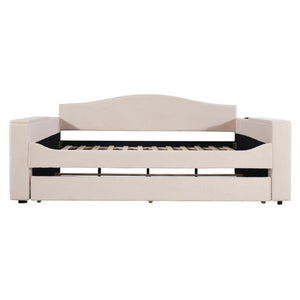 Upholstered Daybed With Storage Armrests, Trundle And Latest Integrated tooth Audio System