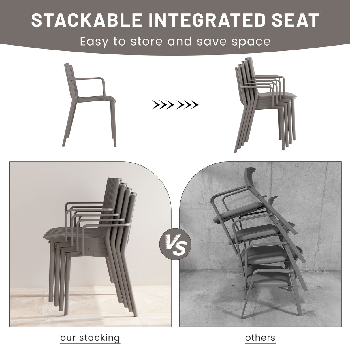 4 Modern Stackable Plastic Armchair Matched With Folding Square Table