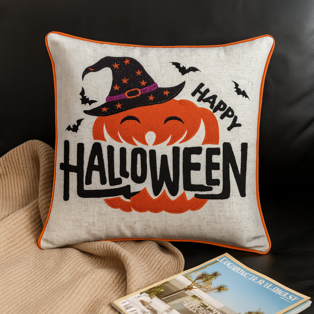 Happy Halloween Pumpkin Witch Throw Pillow Set of 2
