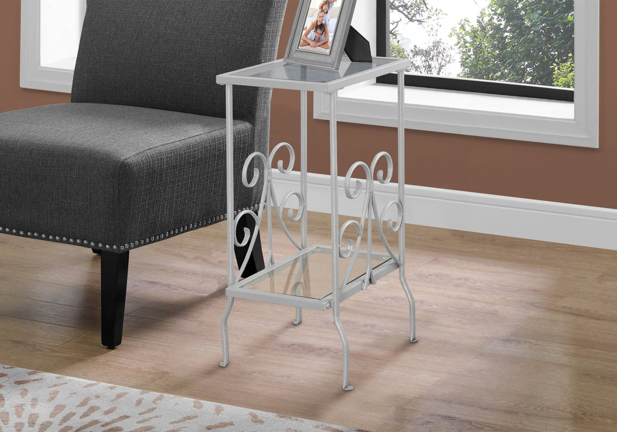 Accent Table, Side Tempered Glass, Transitional - Silver - Best Buy Furniture