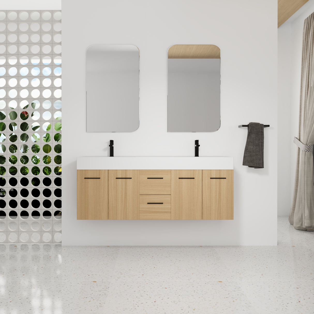 60" Floating Double Sink Bathroom Vanity with Drawers and Doors