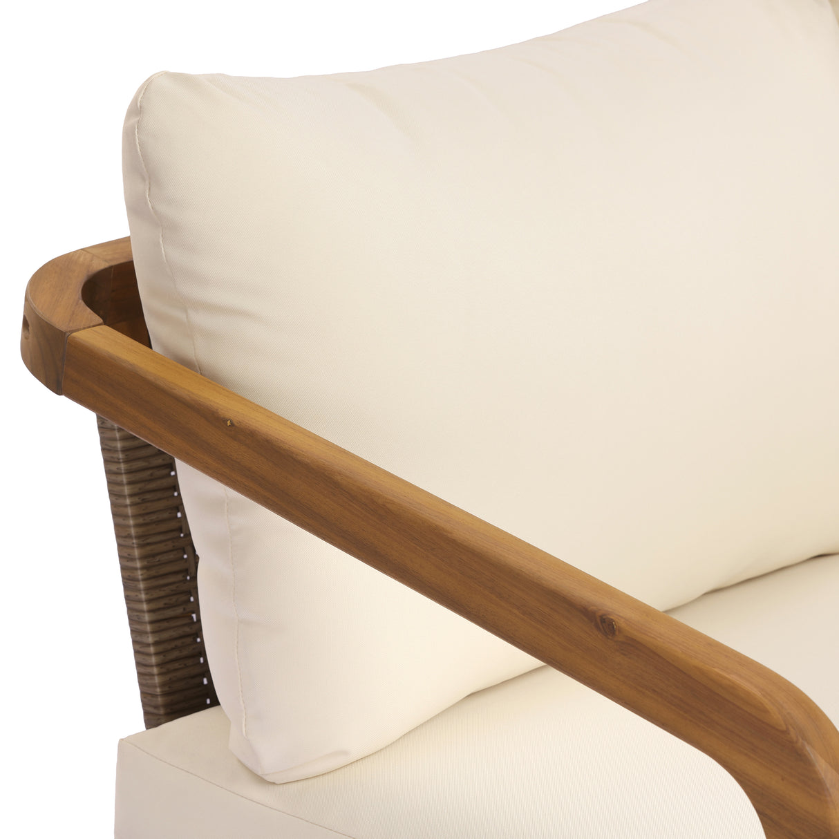 2-Piece Outdoor Loveseat & Coffee Table Set Acacia Wood Frame with PE Wicker Back & Water-Resistant Cushions
