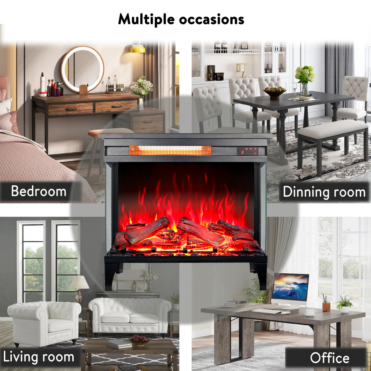24 Inch Three-Sided Glass Electric Fireplace