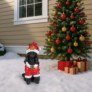 Festive Black Poodle Christmas Statue