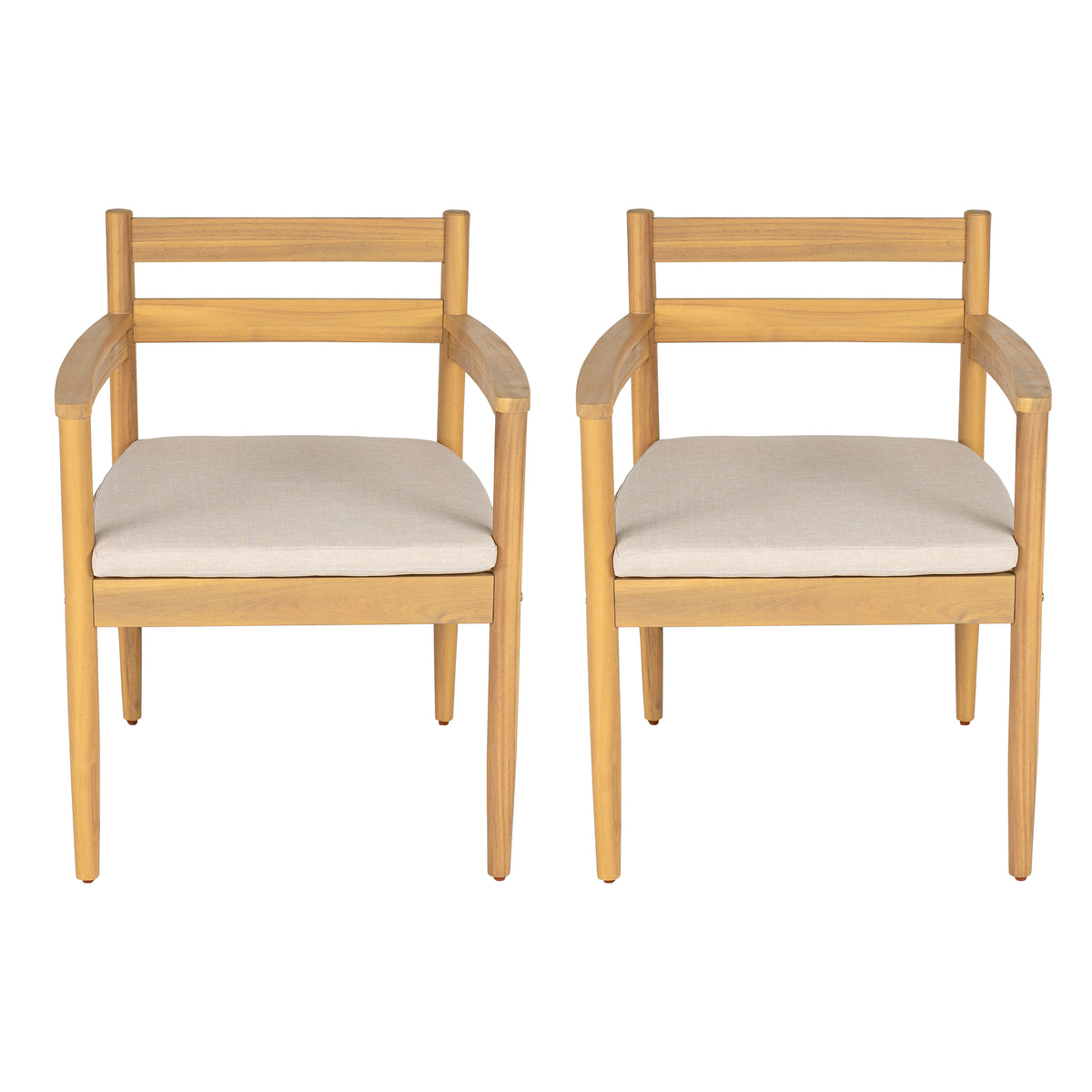 Outdoor Acacia Dining Armchair with Cushions, Set of 2
