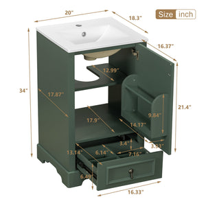Bathroom Vanity With Sink, Soft Close Door, Adjustable U-Shaped Shelf