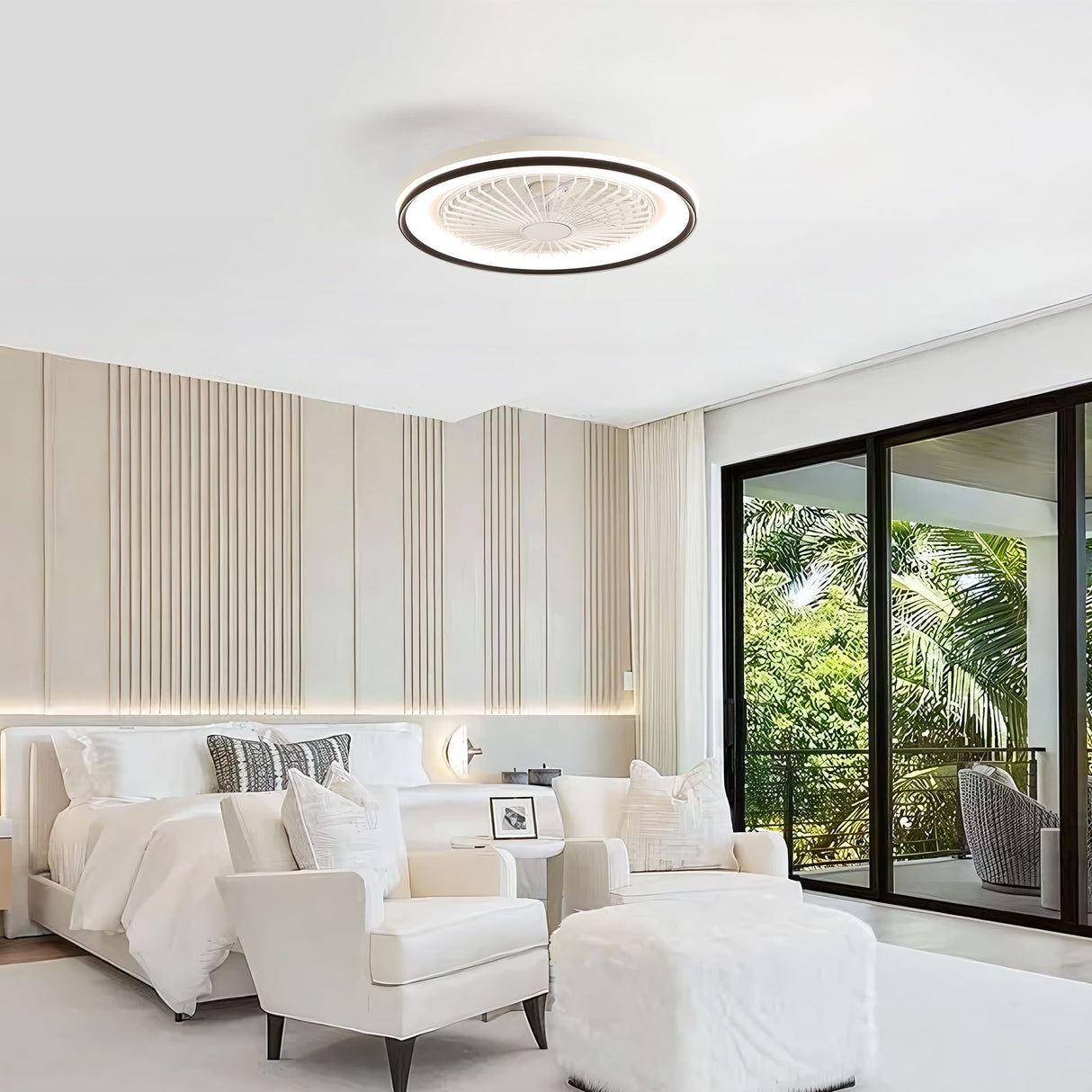 RGB Dimmable LED Bladeless Ceiling Fan With Remote Control, Flush Mount - White