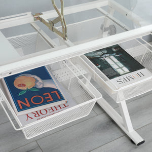Adjustable Tempered Glass Drafting Printing Table With Chair