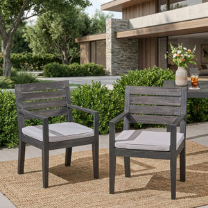 Outdoor Dining Chair Set of 2 with Curved Acacia Wood Arms