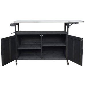 Foldable Outdoor Kitchen Island With Lockable Wheels, Storage Cabinet And Towel Rack For Patio