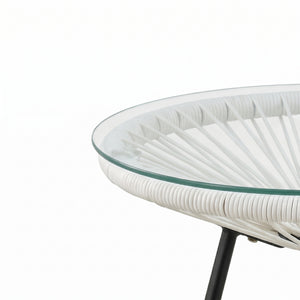 Nusa Outdoor Synthetic Wicker Glass-Top Side Table