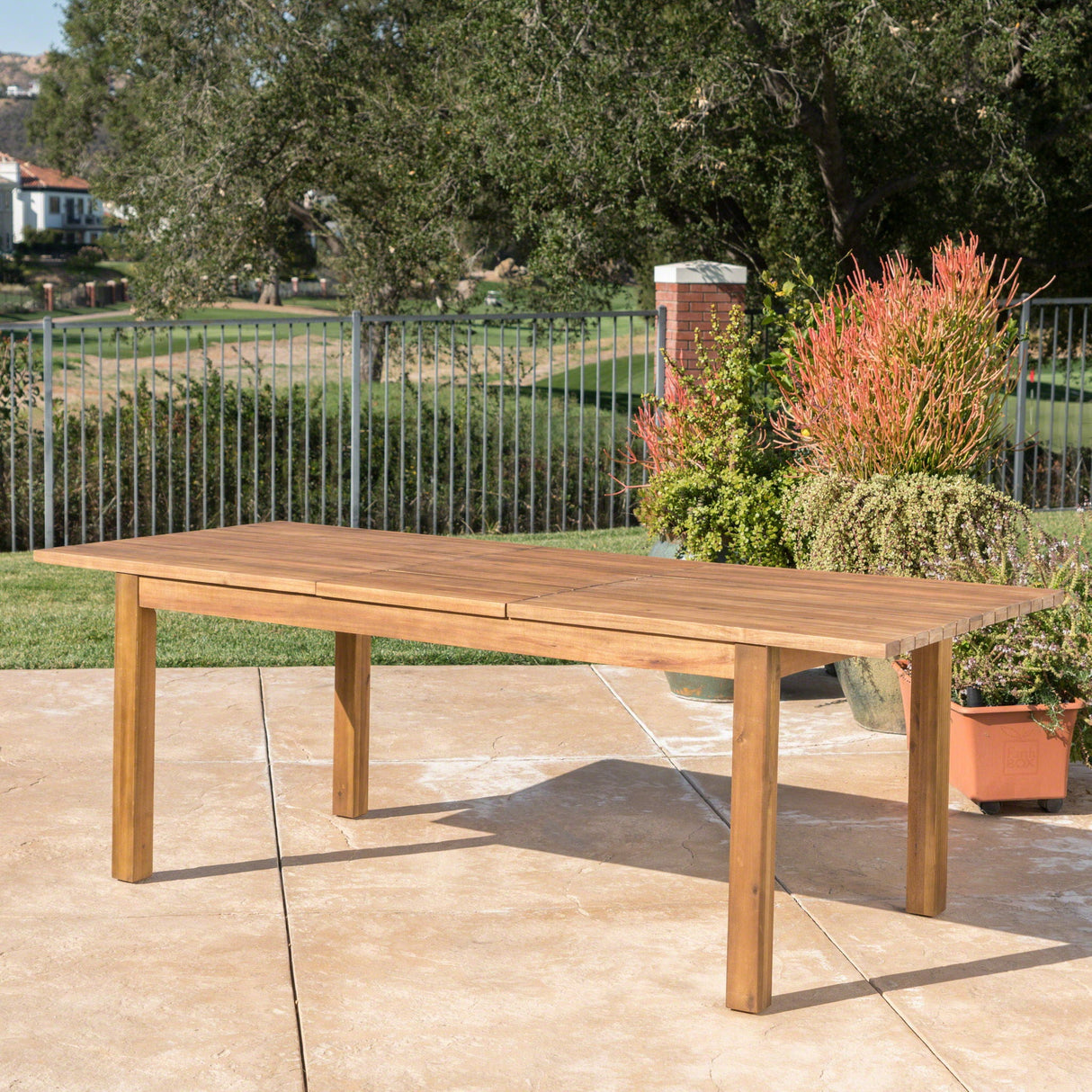 Wilson - Expandable Dining Table With Slat Design - Teak Acacia Wood - Best Buy Furniture