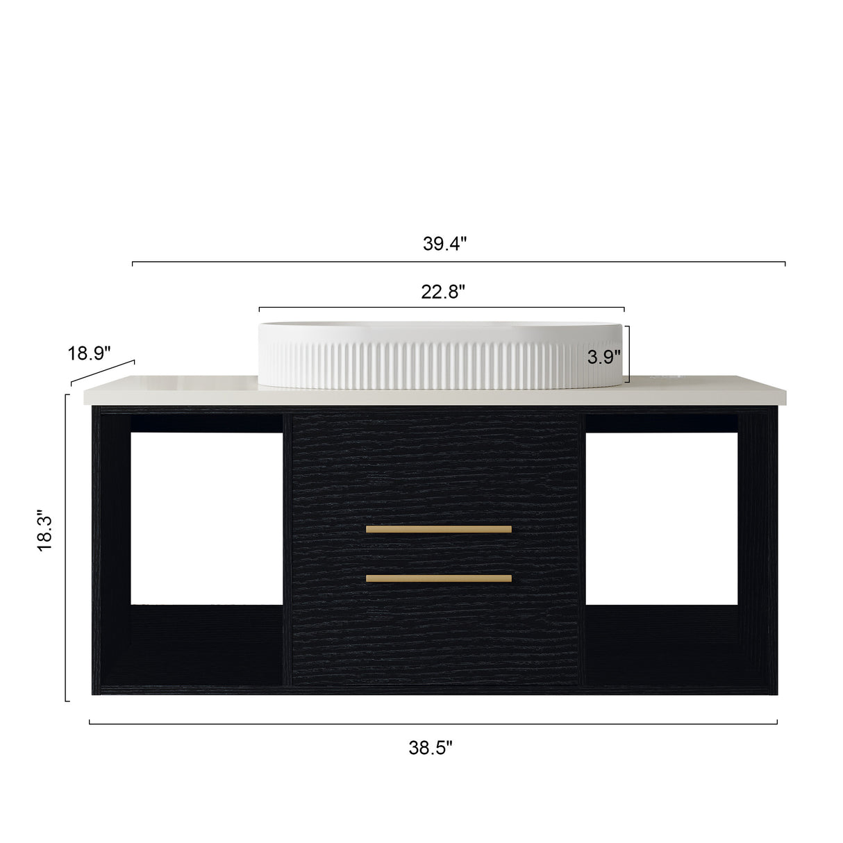 Modern 39.4-In Wall-Mounted Bathroom Vanity with Oval Ceramic Sink