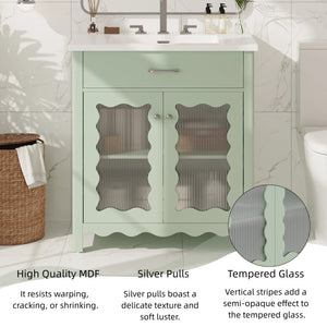 30 Inches Bathroom Vanity with Tempered Glass