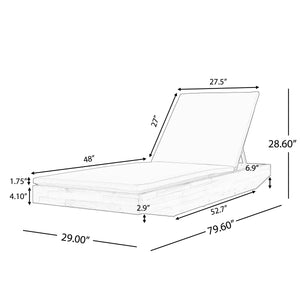 Acacia Wood Chaise Lounge with 2-Fold Thin Cushion - Teak Finish