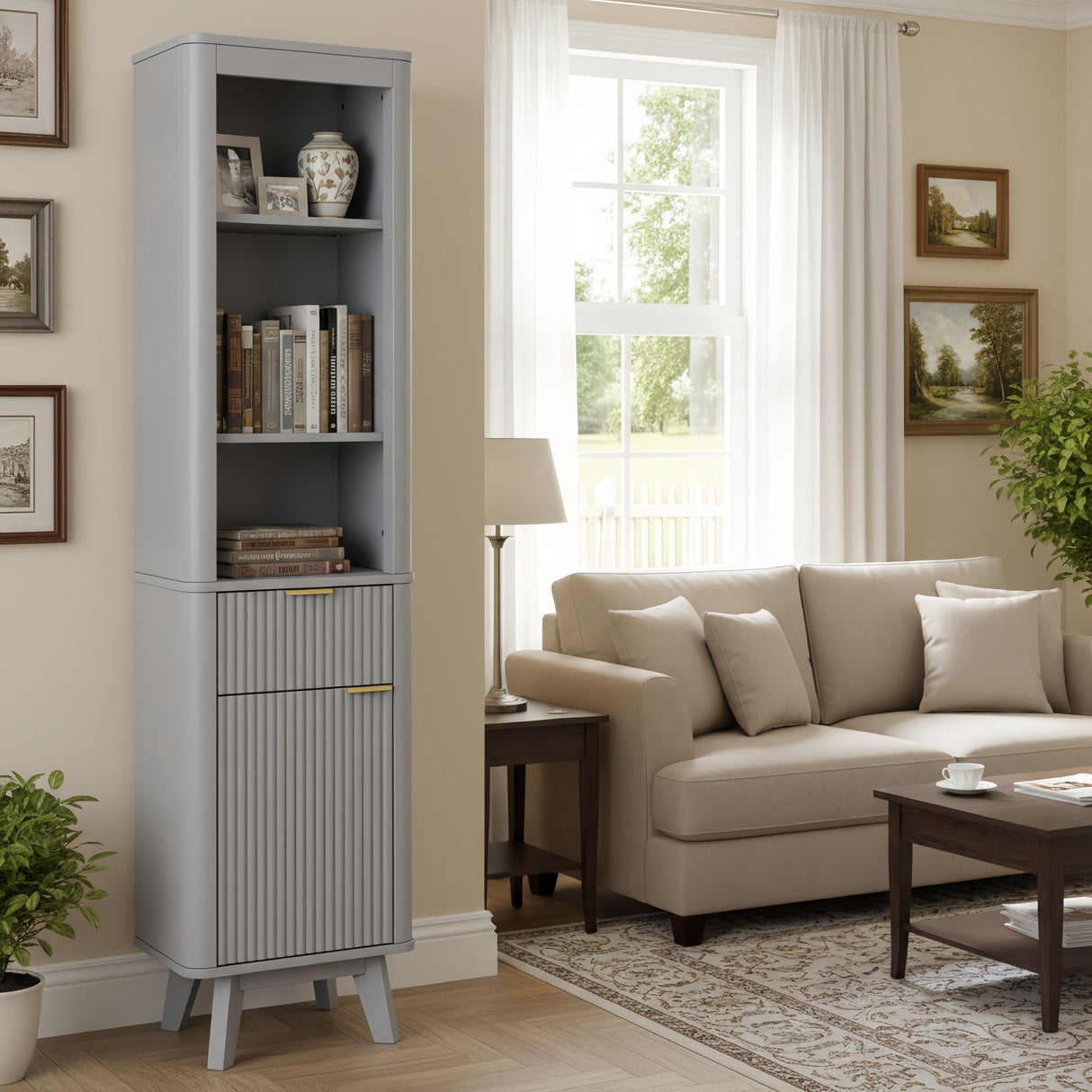 Tall Bathroom Storage Cabinet With Adjustable Shelves And 1 Drawer & Door
