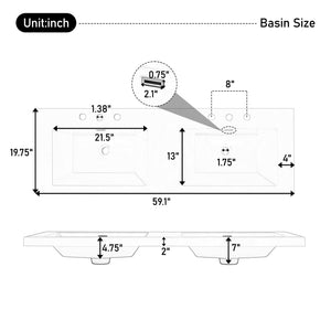 Double Sink Bathroom Vanity With Sinks, Soft Close Doors & 3 Drawers - Wood