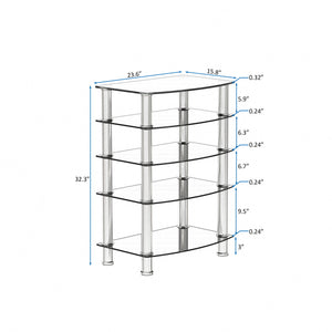 5 Tier Tempered Glass Side Table, Stainless Steel Frame End Table For Living Room, Bedroom - Black