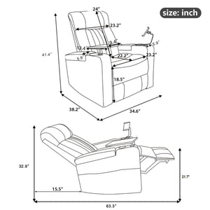 270° Power Swivel Recliner Home Theater Chair With Hidden Arm Storage, LED Light, Cup Holder, And Tray Table